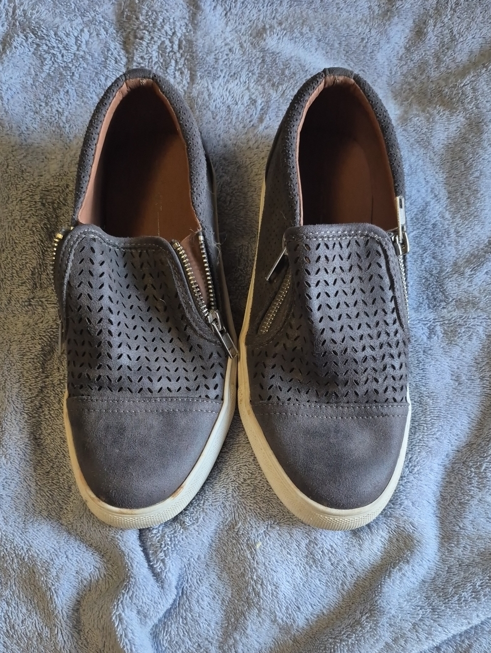 Report Grey Perforated Slip-On Sneakers with Zipper Detail